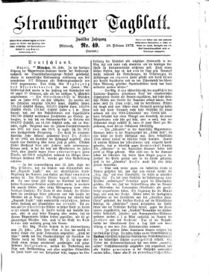 Straubinger Tagblatt Mittwoch 28. Februar 1872