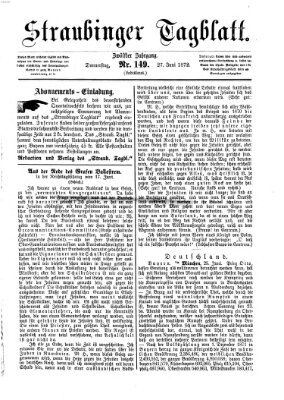 Straubinger Tagblatt Donnerstag 27. Juni 1872