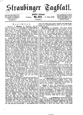 Straubinger Tagblatt Dienstag 17. September 1872