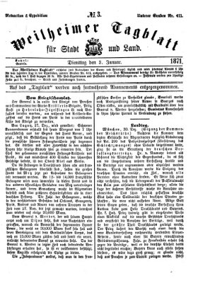 Weilheimer Tagblatt für Stadt und Land Dienstag 3. Januar 1871