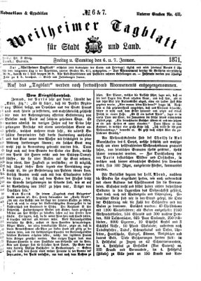 Weilheimer Tagblatt für Stadt und Land Samstag 7. Januar 1871