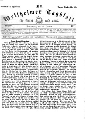 Weilheimer Tagblatt für Stadt und Land Donnerstag 12. Januar 1871