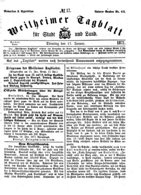 Weilheimer Tagblatt für Stadt und Land Dienstag 17. Januar 1871