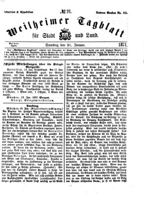 Weilheimer Tagblatt für Stadt und Land Samstag 21. Januar 1871