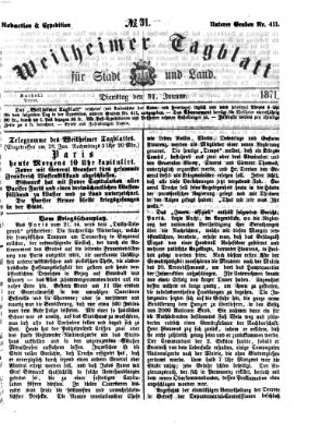 Weilheimer Tagblatt für Stadt und Land Dienstag 31. Januar 1871