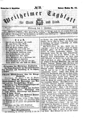 Weilheimer Tagblatt für Stadt und Land Mittwoch 1. Februar 1871