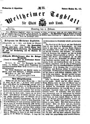 Weilheimer Tagblatt für Stadt und Land Samstag 4. Februar 1871