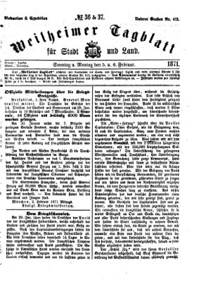 Weilheimer Tagblatt für Stadt und Land Sonntag 5. Februar 1871