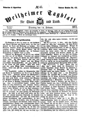 Weilheimer Tagblatt für Stadt und Land Dienstag 14. Februar 1871