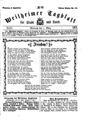 Weilheimer Tagblatt für Stadt und Land Mittwoch 1. März 1871