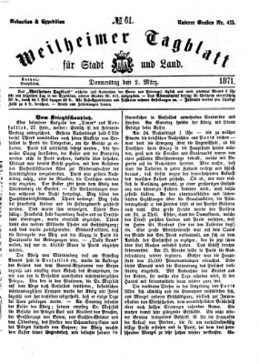 Weilheimer Tagblatt für Stadt und Land Donnerstag 2. März 1871