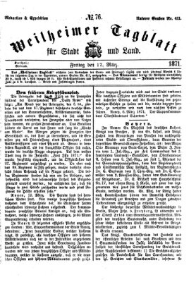 Weilheimer Tagblatt für Stadt und Land Freitag 17. März 1871