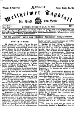 Weilheimer Tagblatt für Stadt und Land Montag 24. April 1871