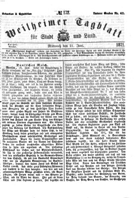 Weilheimer Tagblatt für Stadt und Land Mittwoch 21. Juni 1871