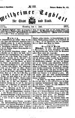 Weilheimer Tagblatt für Stadt und Land Samstag 1. Juli 1871