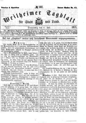 Weilheimer Tagblatt für Stadt und Land Donnerstag 6. Juli 1871