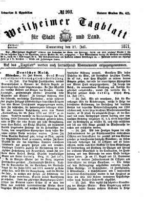 Weilheimer Tagblatt für Stadt und Land Donnerstag 27. Juli 1871