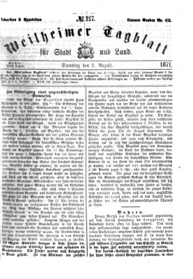 Weilheimer Tagblatt für Stadt und Land Samstag 5. August 1871