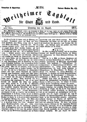 Weilheimer Tagblatt für Stadt und Land Samstag 12. August 1871