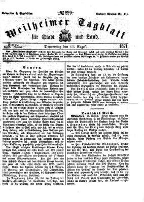 Weilheimer Tagblatt für Stadt und Land Donnerstag 17. August 1871