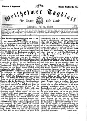 Weilheimer Tagblatt für Stadt und Land Donnerstag 24. August 1871