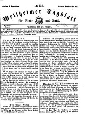 Weilheimer Tagblatt für Stadt und Land Samstag 26. August 1871