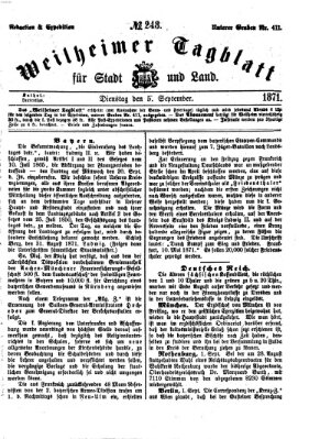 Weilheimer Tagblatt für Stadt und Land Dienstag 5. September 1871