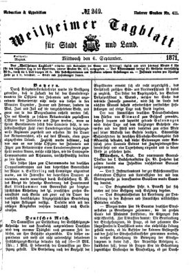 Weilheimer Tagblatt für Stadt und Land Mittwoch 6. September 1871