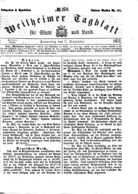 Weilheimer Tagblatt für Stadt und Land Donnerstag 7. September 1871