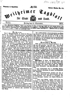 Weilheimer Tagblatt für Stadt und Land Freitag 15. September 1871