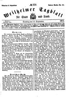 Weilheimer Tagblatt für Stadt und Land Samstag 16. September 1871