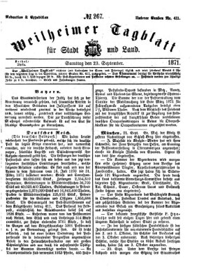 Weilheimer Tagblatt für Stadt und Land Samstag 23. September 1871