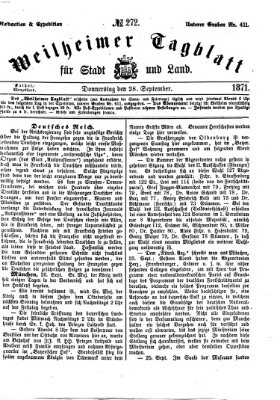 Weilheimer Tagblatt für Stadt und Land Donnerstag 28. September 1871