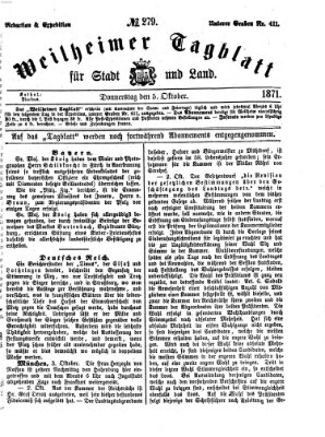 Weilheimer Tagblatt für Stadt und Land Donnerstag 5. Oktober 1871