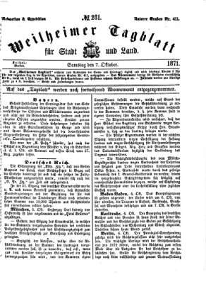 Weilheimer Tagblatt für Stadt und Land Samstag 7. Oktober 1871