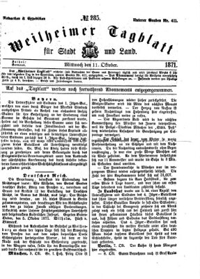 Weilheimer Tagblatt für Stadt und Land Mittwoch 11. Oktober 1871