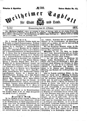 Weilheimer Tagblatt für Stadt und Land Donnerstag 26. Oktober 1871