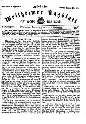 Weilheimer Tagblatt für Stadt und Land Donnerstag 2. November 1871