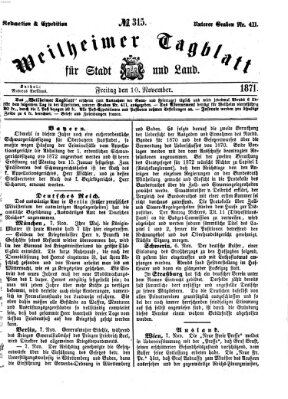 Weilheimer Tagblatt für Stadt und Land Freitag 10. November 1871