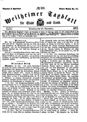 Weilheimer Tagblatt für Stadt und Land Dienstag 28. November 1871