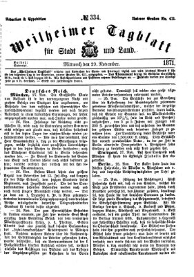 Weilheimer Tagblatt für Stadt und Land Mittwoch 29. November 1871