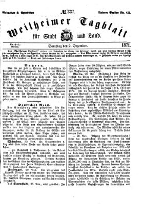 Weilheimer Tagblatt für Stadt und Land Samstag 2. Dezember 1871