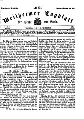 Weilheimer Tagblatt für Stadt und Land Samstag 16. Dezember 1871