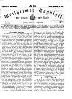 Weilheimer Tagblatt für Stadt und Land Freitag 22. Dezember 1871