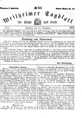 Weilheimer Tagblatt für Stadt und Land Samstag 23. Dezember 1871