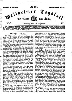 Weilheimer Tagblatt für Stadt und Land Samstag 30. Dezember 1871