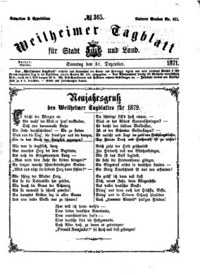 Weilheimer Tagblatt für Stadt und Land Sonntag 31. Dezember 1871