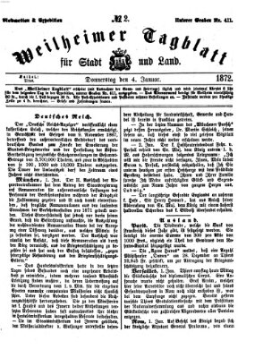 Weilheimer Tagblatt für Stadt und Land Donnerstag 4. Januar 1872