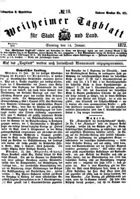 Weilheimer Tagblatt für Stadt und Land Sonntag 14. Januar 1872