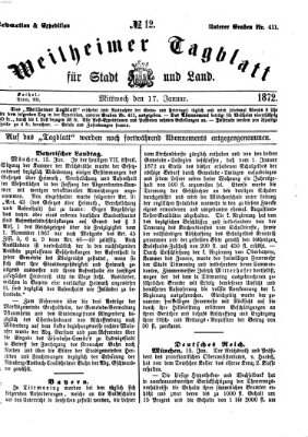 Weilheimer Tagblatt für Stadt und Land Mittwoch 17. Januar 1872